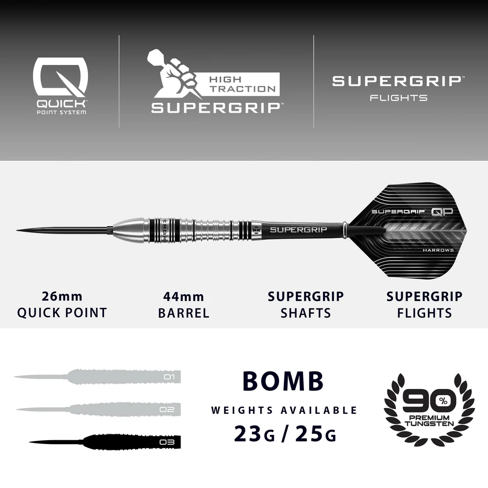 Harrows Supergrip QP Bomb 90% Quick Point Dart Oku