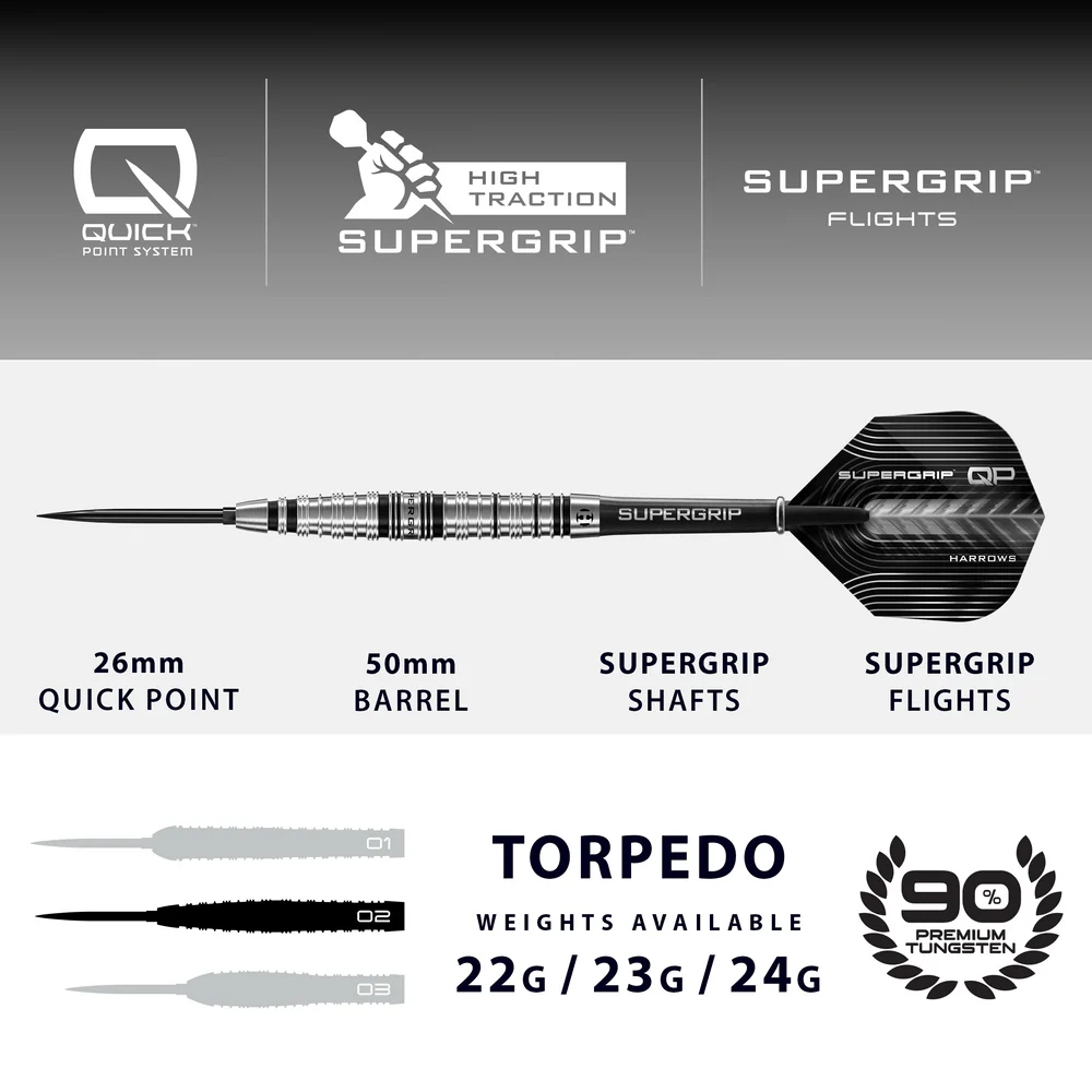 Harrows Supergrip QP Torpedo 90% Quick Point Dart Oku