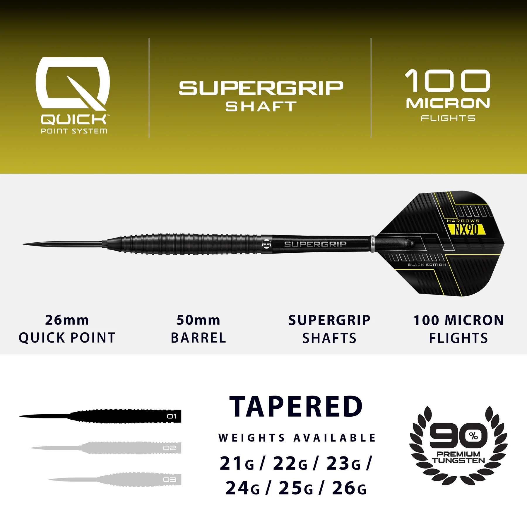 Harrows NX90 Black Edition Quick Point 90% Tungsten Dart Oku