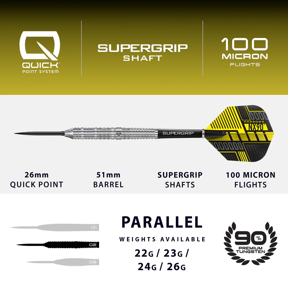 Harrows NX90 Parallel 90% Quick Point Dart Oku