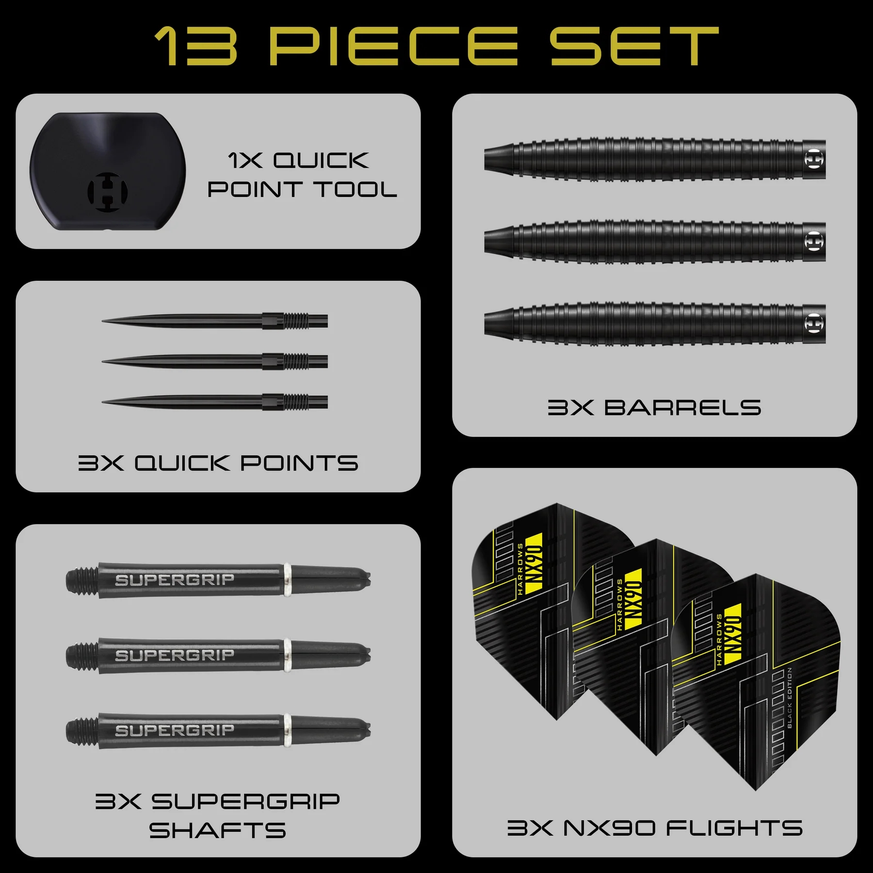Harrows NX90 Black Edition Quick Point 90% Tungsten Dart Oku