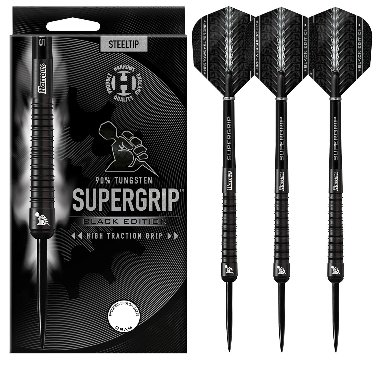 Harrows Supergrip Black Edition 90% Tungsten Çelik Uçlu Dart Oku