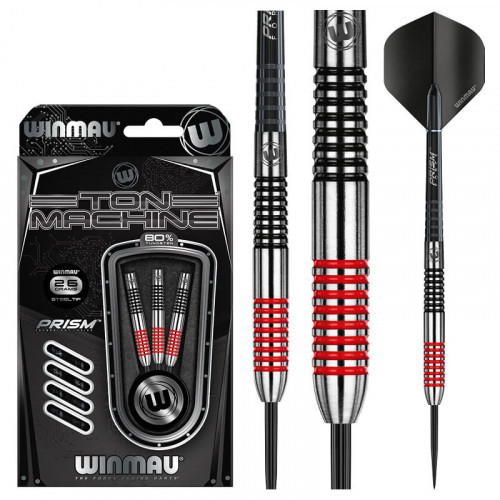 Winmau Ton Machine 80% Tungsten Kırmızı & Siyah Çelik Uçlu Dart Oku Winmau Ton Machine 80% Tungsten Kırmızı & Siyah Çelik Uçlu Dart Oku